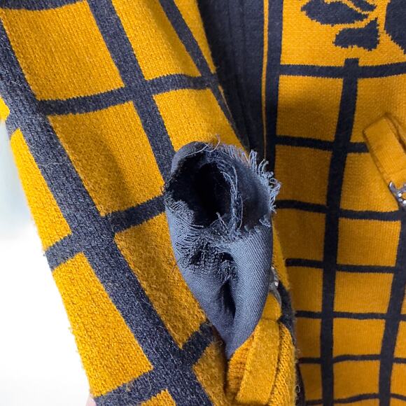 Vintage Poulrok Womens Large Sweater Jacket Knit Full Zip Yellow Black Rose Wool - Picture 8 of 13